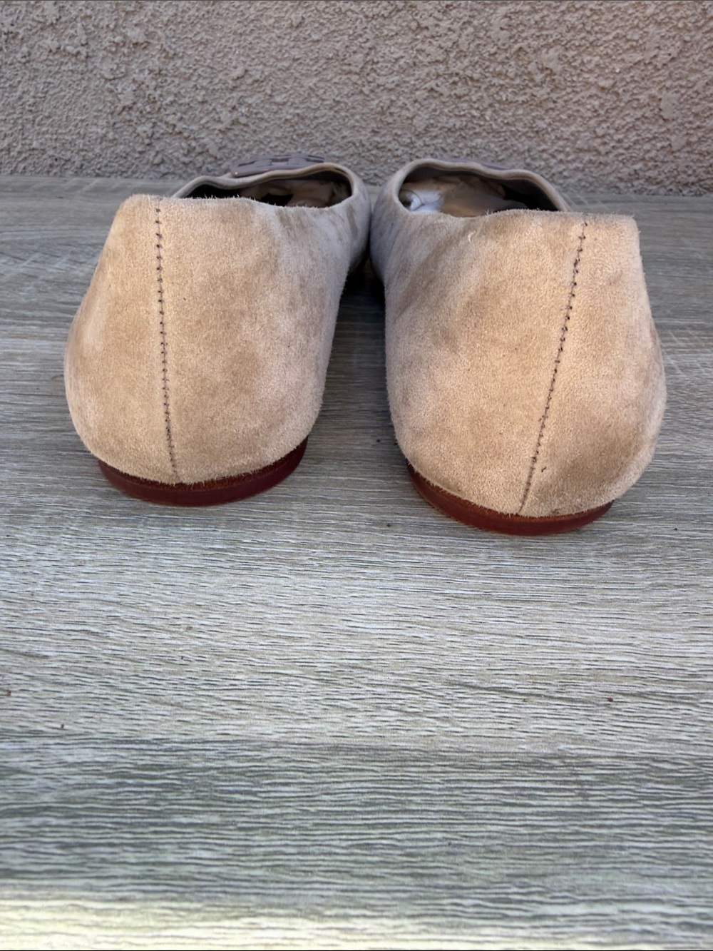 Tory Burch Georgia | Natural Tan Suede | Logo Square-Toe Flats - Picture 3 of 5